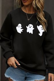 Black Halloween Ghost Print Round Neck Sweatshirt (size: (US 8-10)M)