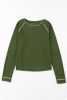 Green Textured Exposed Seam Long Sleeve Top