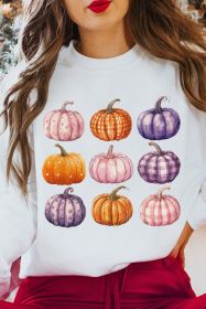 Beige Thanksgiving Pumpkin Graphic Pullover Sweatshirt (size: (US 8-10)M)