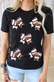 Black Game Day Rugby Bowknot Graphic T Shirt (size: (US 8-10)M)