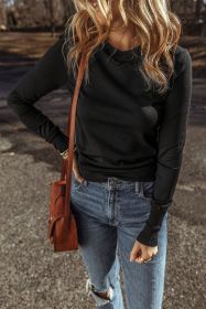 Black Solid Color Slim Fit Lightweight Crew Neck Sweater (size: (US 4-6)S)