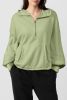 Smoke Green Half Zipper Kangaroo Pockets Drop Shoulder Hoodie