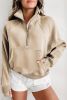 Parchment Zip Up Stand Collar Ribbed Thumbhole Sleeve Sweatshirt