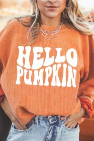Orange HELLO PUMPKIN Letter Graphic Corded Sweatshirt (size: (US 8-10)M)