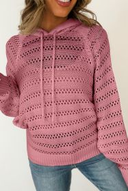 Peach Blossom Pointelle Knit Raglan Sleeve Drawstring Hooded Sweater (size: (US 4-6)S)