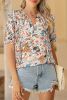 Multicolor Split V Neck Puff Sleeve Floral Print Blouse