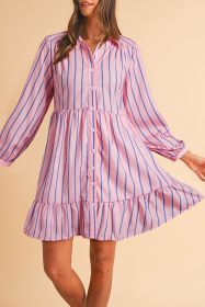 Pink Striped Button-up Mini Shirt Dress (size: (US 8-10)M)