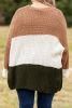 Khaki Color Block Tiered Knit Plus Size Sweater