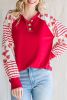 Red Heart & Striped Print Raglan Sleeve Henley Top