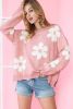 Multicolour Pearl Beaded Floral Drop Shoulder Sweater