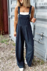 Sail Blue Plaid Print Buttoned Pocket High Waist Overall (size: (US 8-10)M)