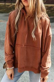 Chestnut Quilted Exposed Seam Kangaroo Pocket Hoodie (size: (US 8-10)M)