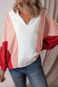 White Striped Color Block Collared V Neck Oversized Sweatshirt (size: (US 8-10)M)