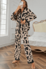 Khaki Cheetah Contrast Trim Loose Fit Two Piece Pants Set
