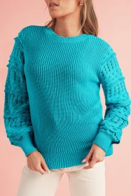 Turquoise Ruffled Eyelet Bubble Sleeve Sweater (size: (US 8-10)M)