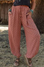 Pink Boho Floral Printed Wide Leg Jogger Pants (size: (US 8-10)M)