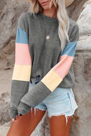 Grey Casual Color Block Drop Sleeve Sweatshirt (size: (US 12-14)L)