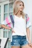 White Stripe Colorblock V Neck T Shirt