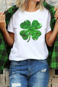 White St Patricks Day Sequin Clover Patch Graphic Tee (size: (US 18-20)2XL)