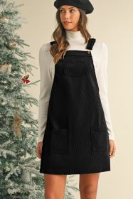 Black Plain Corduroy Pockets Overall Dress (size: (US 12-14)L)