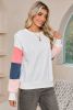White Color Block Sleeve Ribbed Trim Long Sleeve Top