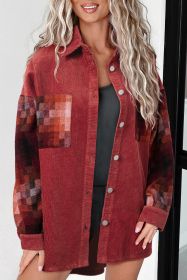 Gold Flame Corduroy Checker Patchwork Oversized Jacket (size: (US 4-6)S)