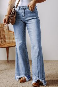 Ashleigh Blue Acid Wash Raw Hem High Waist Flared Jeans (size: 14)