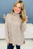 Apricot Drawstring Cowl High Neck Long Sleeve Split Top