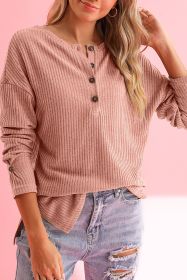 Rose Drop Shoulder Ribbed Knit Long Sleeve Henley Top (size: (US 4-6)S)