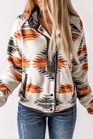 Gray Geometric Snap Buttoned Pocket Fleece Jacket (size: (US 4-6)S)