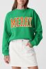 Dark Green MERRY Graphic Drop Shoulder Pullover Sweatshirt