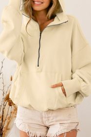Solid Color Half Zip Pullover Hoodie with Kangaroo Pocket (size: (US 4-6)S)