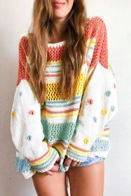 Multicolor Knitted Pullover Long Sleeve Cute Sweater (size: (US 4-6)S)