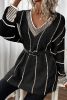 Black Contrast V Neck Loose Tunic Sweater