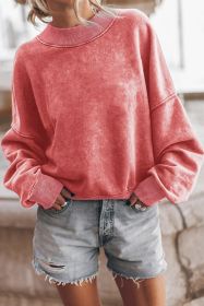 Red Drop Shoulder Crewneck Washed Pullover Sweatshirt (size: (US 8-10)M)