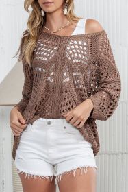 Khaki Hollowed Knit V Neck Dolman Sleeve Sweater (size: (US 4-6)S)