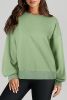 Smoke Green Plain O Neck High Low Hem Pullover Sweatshirt