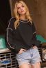 Black Contrast Rainbow Trim Drop Shoulder Pullover Sweatshirt