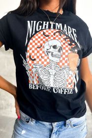 Black Nightmare Before Coffee Letter Print Graphic Tee (size: (US 8-10)M)