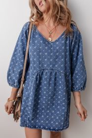 Ashleigh Blue Lace-up Back Loose Fit V Neck Denim Dress (size: (US 4-6)S)