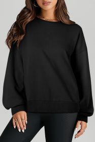 Black Plain O-Neck High Low Hem Pullover Sweatshirt (size: (US 8-10)M)