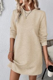 Apricot Plain Textured Long Sleeve Shift Short Dress (size: (US 4-6)S)