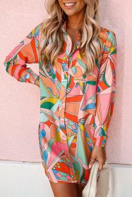 Multicolor Abstract Print Long Sleeve Shirt Dress (size: (US 4-6)S)