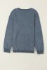 Blue Plain Solid Ribbed Knit Round Neck Pullover Sweatshirt