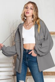 Grey Bishop Sleeve Zip Up Hoodie Jacket with Flap Pockets (size: (US 8-10)M)