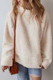 White Solid Fleece High Neck Drop Shoulder Pullover Sweatshirt (size: (US 4-6)S)