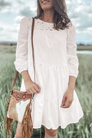White Floral Lace Yoke Bracelet Sleeve Tiered Mini Dress (size: (US 4-6)S)