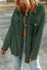 Green Textured Button Up Shirt Shacket with Flap Pockets