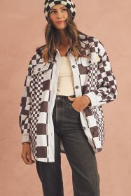 Brown Checkered Corduroy Button Up Shacket (size: (US 8-10)M)