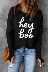 Black Hey Boo Loose Fit Crew Neck Graphic T Shirt (size: (US 8-10)M)